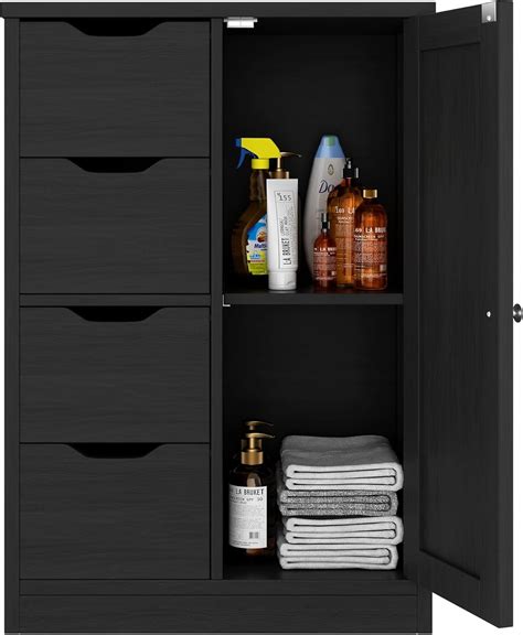 Walsunny Bathroom Floor Storage Cabinet, Wood Storage Cabinet with 4 ...