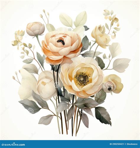 Vintage Elegance: Watercolor Bouquet of Yellow and White Flowers Stock ...