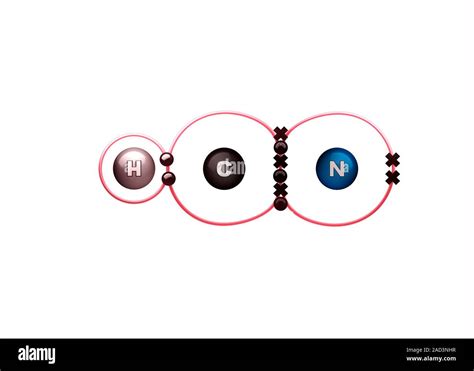 Bond formation, hydrogen cyanide molecule. Illustration of the sharing ...