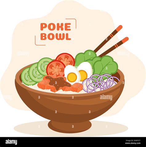 Hawaiian Dish Poke Bowl Food Template Hand Drawn Cartoon Flat ...
