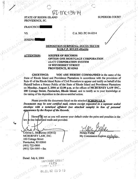 Subpoena Duces Tecum Injury For Trial | US Legal Forms