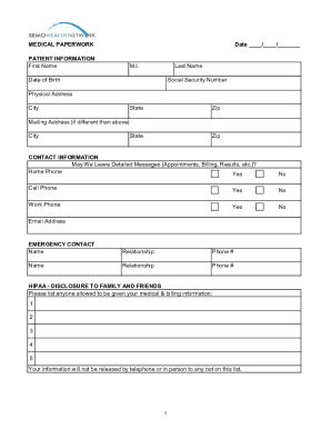 Fillable Online Medical Patient Paperwork - EXCEL.xlsx Fax Email Print ...