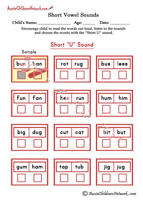 Short U sounds | Worksheet Zone