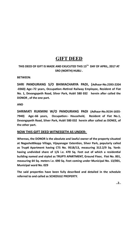 Ashok-GIFT DEED - GIFT DEED THIS DEED OF GIFT IS MADE AND EXUCUTED THIS ...