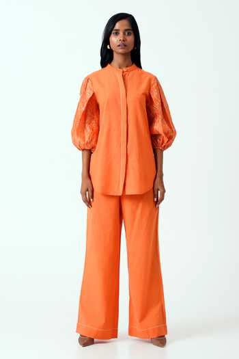 Buy Orange Handloom , Embroidery Collared Sunset Oba Top With Pant For ...