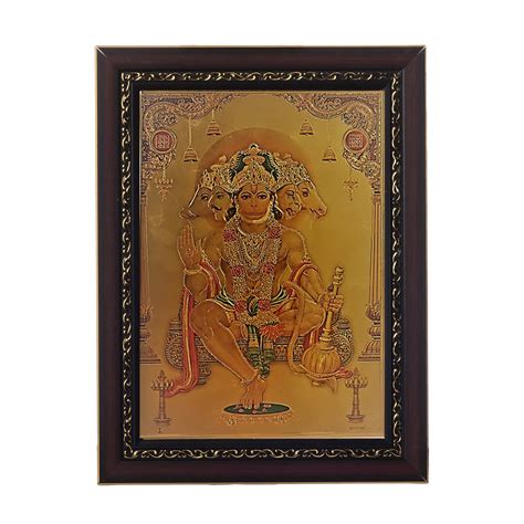 eCraftIndia Panchmukhi Hanuman Framed Synthetic Wood Laminated Golden ...