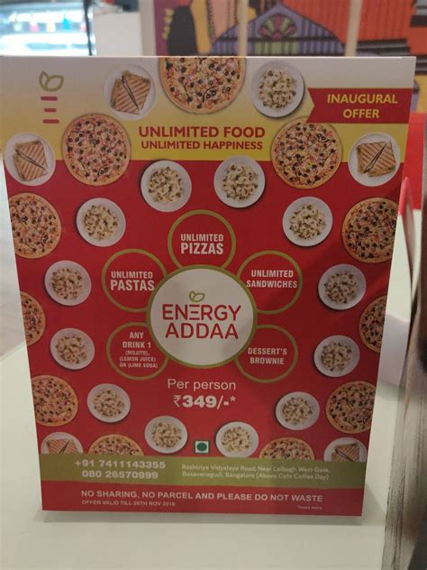 Menu at ENERGY ADDAA, Bengaluru