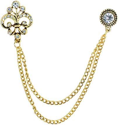 FURE Double Chain Fleur-de-lis Brooch (Antique Golden) for Men : Amazon ...
