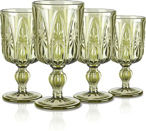 Joeyan 300ml Green Vintage Glass Wine Goblet, Romantic Geometric ...