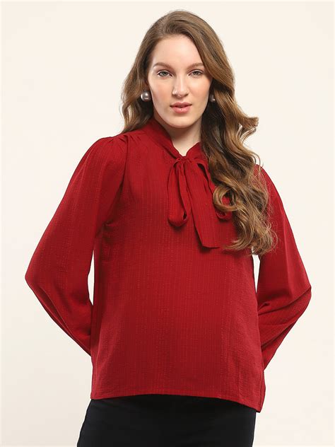 Buy Women Maroon Solid Round Neck Full Sleeve Winte Top Online in India ...