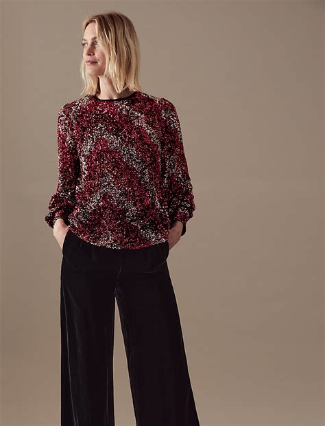 Buy Sequin Embellished Round Neck Blouse at Marks & Spencer
