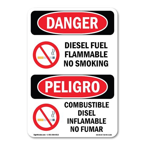 OSHA Danger Sign - Diesel Fuel Flammable No Smoking Bilingual | Plastic ...