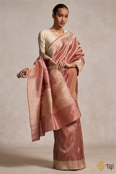 Pre-Order: Dark Copper Pure Ektara Silk Tissue Banarasi Handloom Saree ...