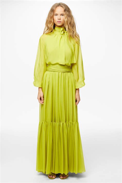 Silk chiffon maxi dress lime green - CH Carolina Herrera Greece
