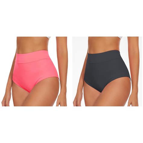 2-Pack,Women High Waist Yoga Booty Shorts V Back Bikini Bottoms Swim ...