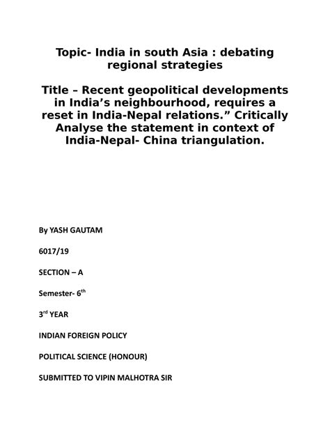 Ifp assignment by yash gautam 6017 - Topic- India in south Asia ...