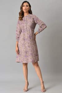 W Women A-line Purple Knee Length Dress - Buy W Women A-line Purple ...