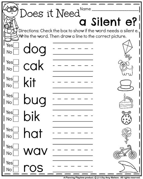 First Grade Silent e Worksheets for Summer