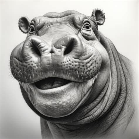 Premium Photo | Amazing Pencil Draw Of A Happy Hippopotamus Portrait