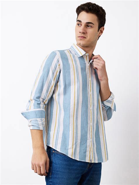 Men Blue Slim Fit Striped Full Sleeve Shirt