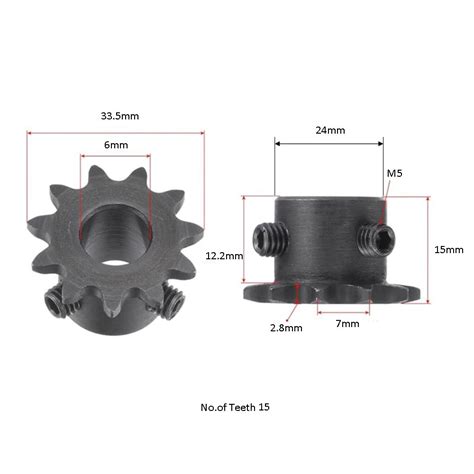 Sprocket 45 Steel Black Finished 15 Teeth Top Wire Bore 6mm_drawing