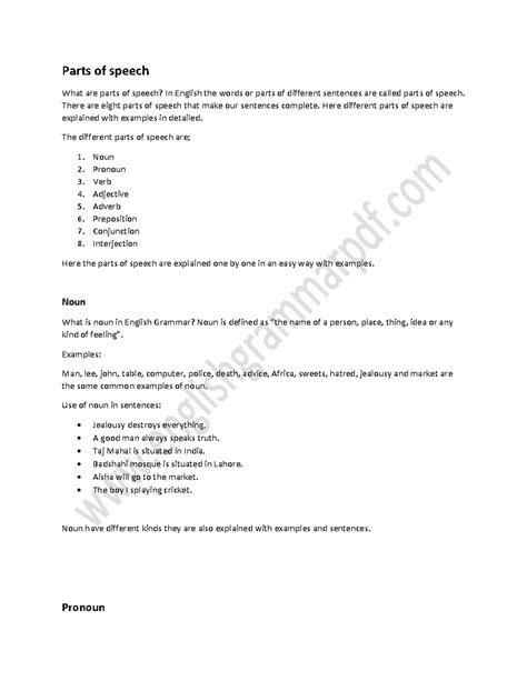 Image result for Part of Speech Examples