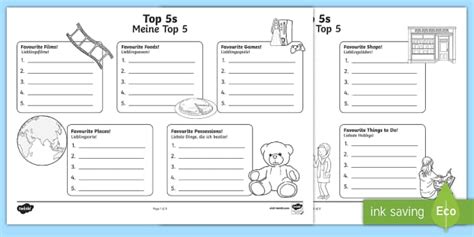 Top 5s Ranking Favourites Worksheet / Worksheet English/German