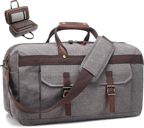 Amazon.com | Duffle Bag for Men Waterproof Genuine Leather Canvas ...