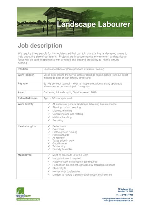 Landscaper Job Description Template