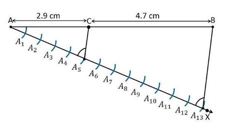 draw a line segment of length 7.6 cm and divide it in the ratio 5 ratio ...