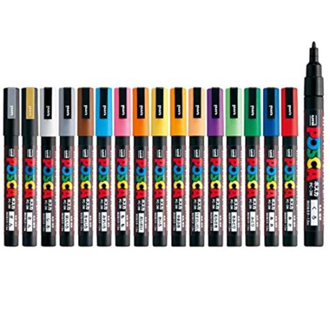 uni-ball Posca 3M 0.9-1.3mm Bullet Shaped Markers (16 Colors, 16 Pcs ...