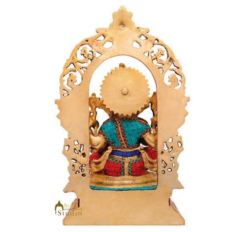 Indian Brass Inlay Hindu God Ganpati Idol Large Ganesha Home Décor Sta ...