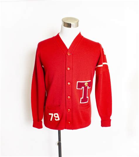 Vintage 1970s Varsity Sweater Red Wool Knit Letterman Cardigan Wolf ...