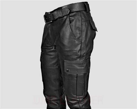 Mens Genuine Leather Black Cargo Pant 6 Pocket Jeans Trouser - Etsy