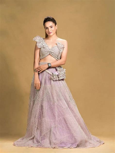 Lavender Pink Off Shoulder & Silver Hand Embroidery Crop Top & Skirt ...