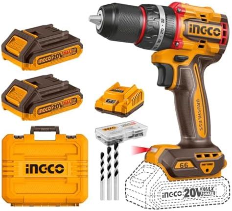 INGCO Cordless Impact Drill Machine, Brushless Motor, 66Nm, 22+1+1 ...