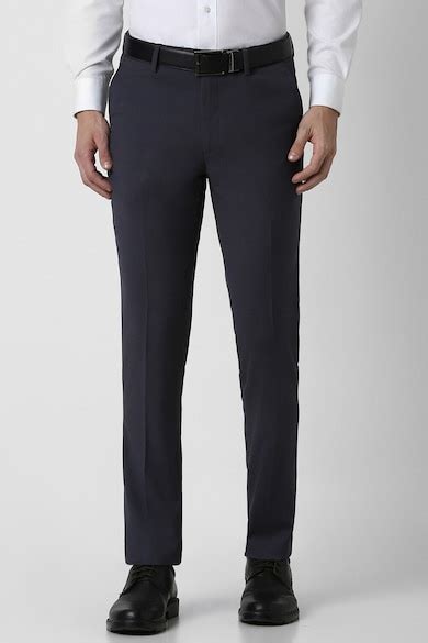 Buy Men Navy Solid Formal Trousers Online - 952146 | Peter England