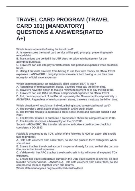 TRAVEL CARD PROGRAM (TRAVEL CARD 101) [MANDATORY] QUESTIONS & ANSWERS ...