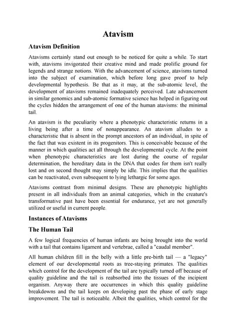 Atavism - Atavism Atavism Definition Atavisms certainly stand out ...