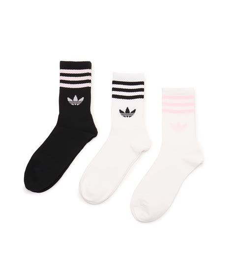 adidas 3-STRIPES CREW SOCKS 3 PAIRS ホワイト/ブラック/クリアピンク（アディダス 3 ストライプ クルー ...