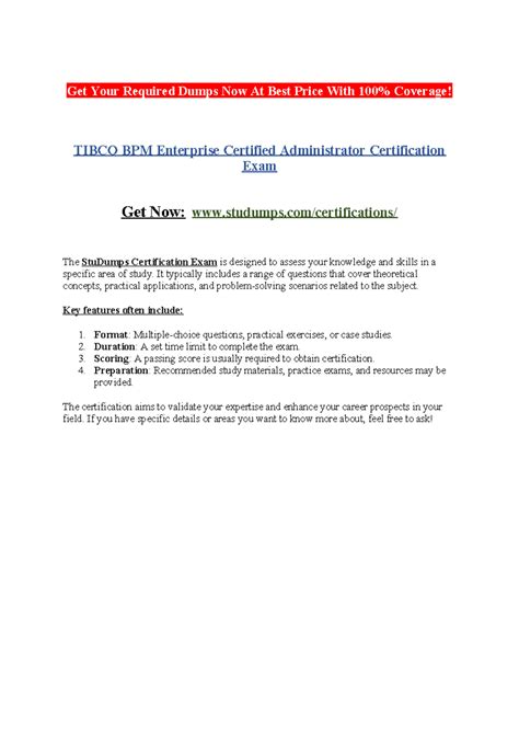 Tibco BPM Enterprise Certified Administrator Certification Exam - Get ...