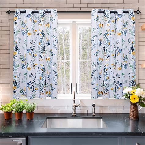 Amazon.com: MYSKY HOME Kitchen Curtains 54 inch Long Floral Blackout ...