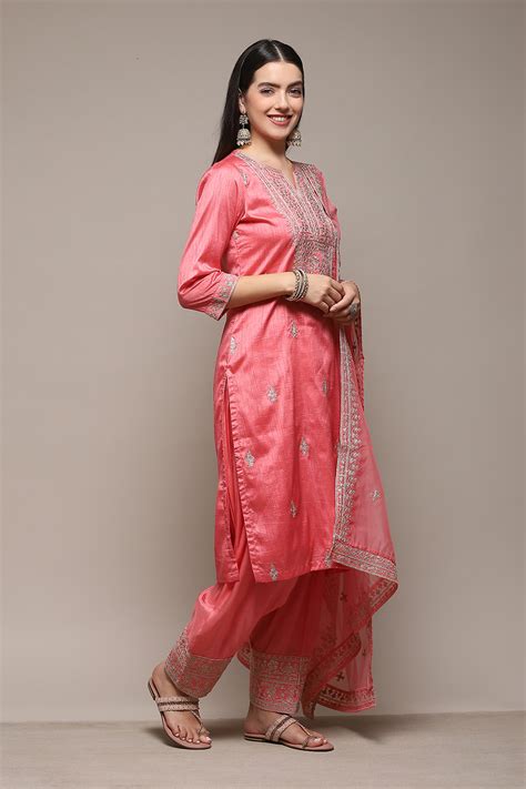 Coral Polyester Straight Kurta Salwar Suit Set at Biba India