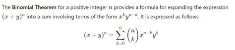 Binomail neoremDefine the Binomial theorem forpositive integer and ...
