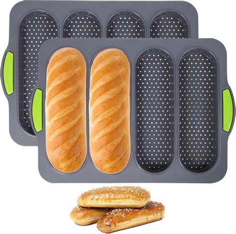 Amazon.com: 2 Pcs Silicone Bread Loaf Pan, 4 Holes Baguette Bread Pan ...