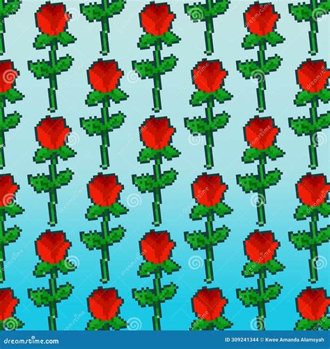 Red Roses Pixel Art Pattern Vector Background Stock Vector ...