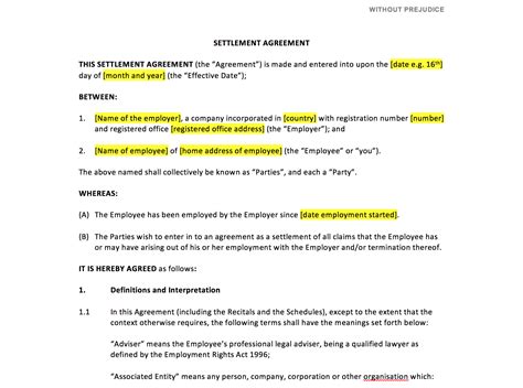 Settlement Agreement Template | UK Template Agreements and Sample Contracts