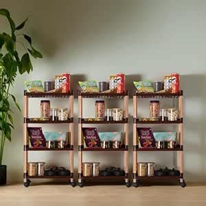 Kuber Industries Pack of 3 Storage Rack with Wheels | 4-Shelf Storage ...