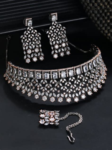 Priyaasi Floral Leaf American Diamond Choker Jewellery Set