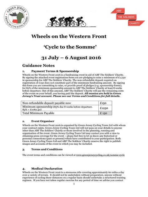 Fillable Online greenjerseycycling co Wheels on the Western Front ...